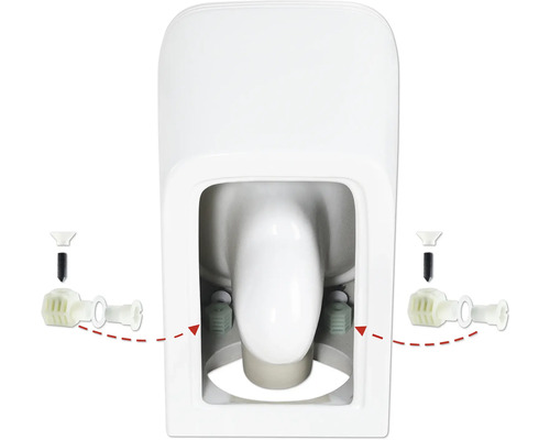 Vizualizare detaliată a unei toalete cu material de fixare