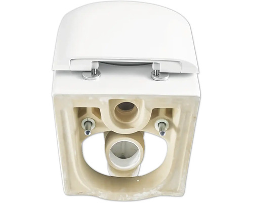 Vedere de jos a unei toalete cu capacul montat