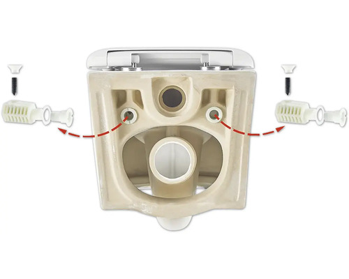 Vizualizare detaliată a unei toalete cu elemente de fixare