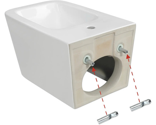 Bideu din ceramică sanitară cu material de fixare pentru montare pe perete