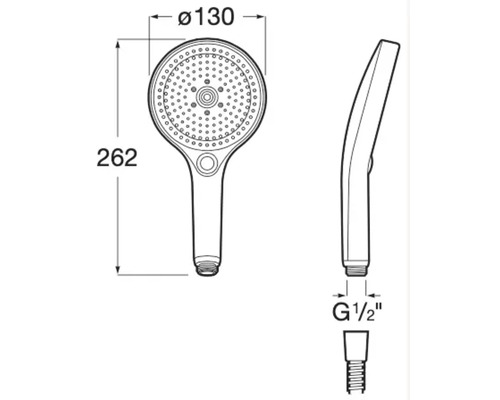 Desen tehnic al unui duș de mână cu dimensiuni