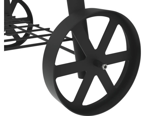 Roți ale unui cărucior grătar metalic