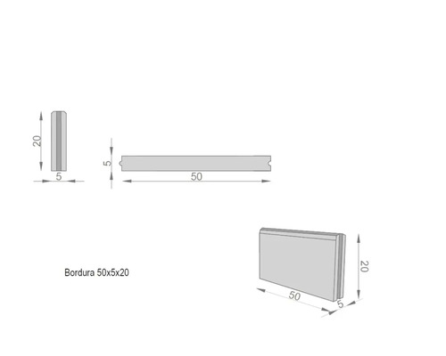 Schiță a unei borduri cu dimensiunile 50x5x20