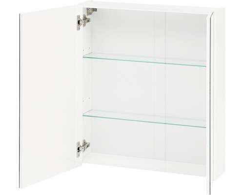 Dulap oglindă alb deschis cu două rafturi din sticlă