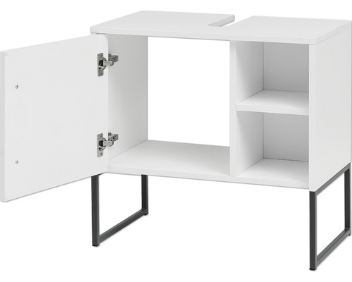 Dulap de bază pentru lavoar cu o ușă deschisă și compartimente de depozitare