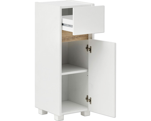 Dulap de baie alb cu sertar și ușă pentru spațiu suplimentar de depozitare