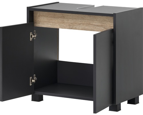 Dulap de lavoar cu două uși deschise și raft