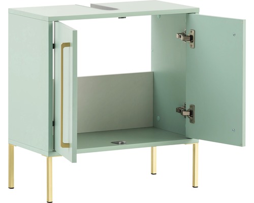 Dulap sub chiuvetă cu două uși deschise și picioare aurii