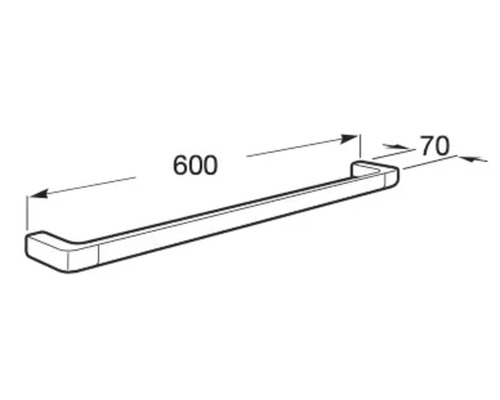 Desen al unui suport de prosop cu dimensiunile de 600 milimetri pe 70 milimetri.