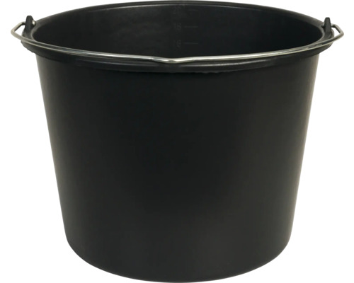 Găleată neagră din plastic cu mâner metalic