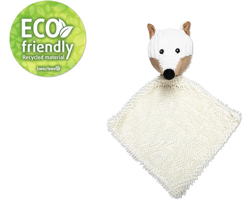 Jucărie câini Beeztees Eco păturică Vilo pluș 30x16x6 cm Cârpă de moliciune bej cu cap de vulpe și sigiliu Eco Friendly.