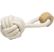 Jucărie pentru câini din funie de bumbac cu element din lemn