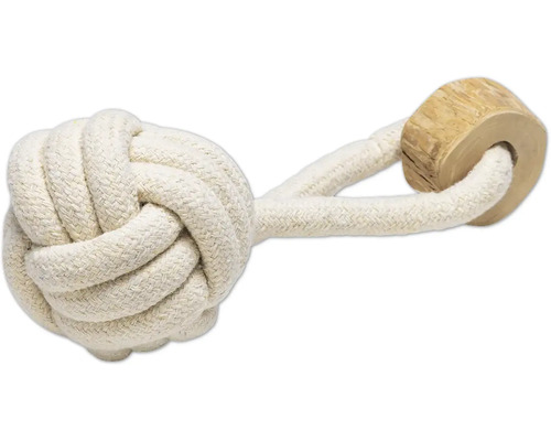 Jucărie pentru câini din funie de bumbac cu element din lemn