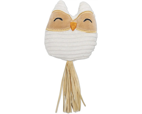 Bufniță decorativă din pluș cu franjuri din rafie