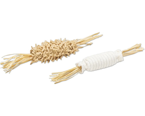 Două jucării pentru pisici din paie și material textil