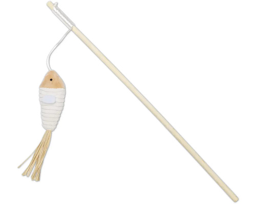 Undiță de pescuit pisici cu jucărie pește din lemn