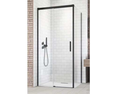 Cabină de duș cu ușă glisantă și cadru negru