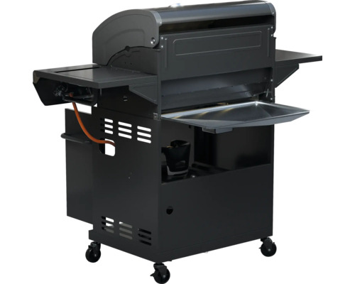 Grătar pe gaz cu rafturi laterale și role pentru exterior