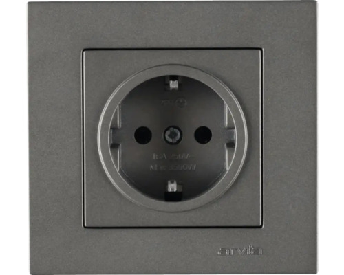 Priză simplă cu împământare Arvia Electric Karen, capac de protecție, antracit Priză cu cadru pătrat pentru montare pe perete