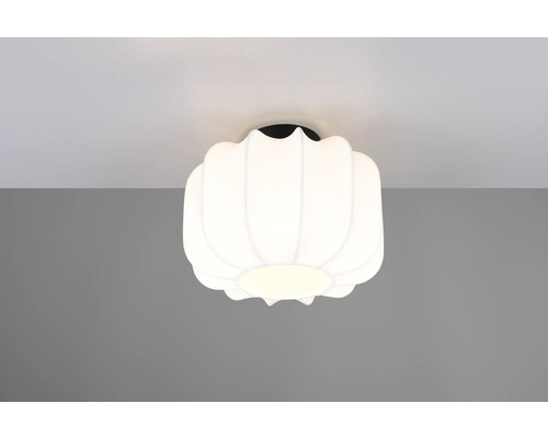 Lumină de plafon cu suport negru și abajur din sticlă albă