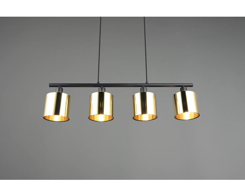Lustr cu patru abajururi cilindrice și suspensie neagră