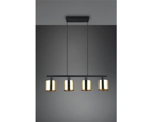 Lumină suspendată cu patru becuri și abajururi aurii