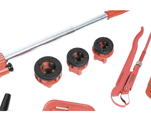 Set de filiere cu clește de țeavă și capete de tăiere
