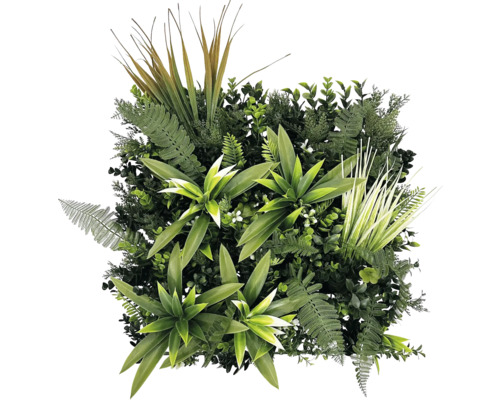 Panou decorativ plante artificiale Fire 38x38 cm Perete vegetal artificial cu diverse ierburi și ferigi