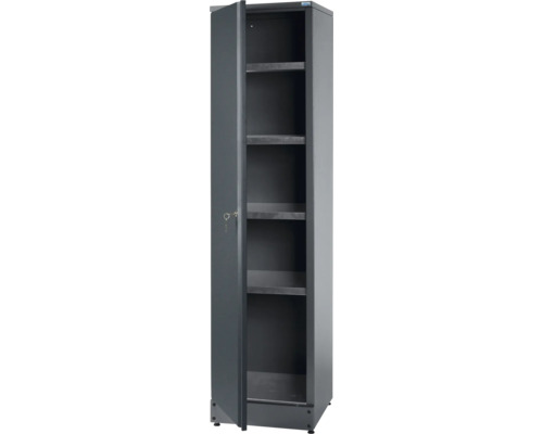 Dulap de scule înalt Küpper 45,5x180x45cm (lxHxA), 1 ușă și 4 rafturi Dulap metalic cu ușa deschisă și rafturi