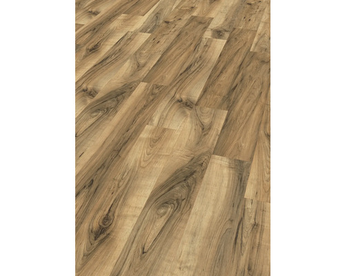 Parchet laminat Egger 8 mm Perganti nuc Prim-plan cu o podea laminată cu aspect de lemn.