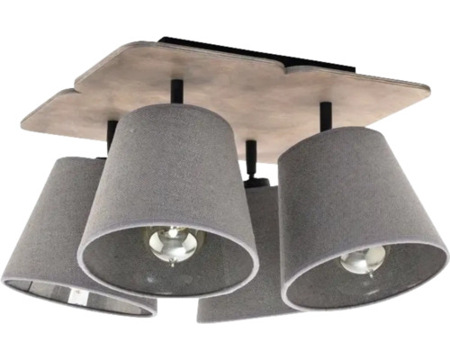 Lumină de plafon cu patru abajururi gri din material textil