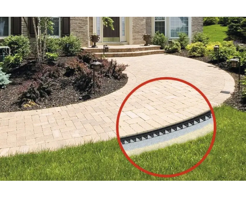 Alei pavate cu bordură de gazon în fața unei case