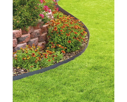 Peisaj de grădină cu gazon, flori și bordură de gazon pentru delimitarea straturilor de flori