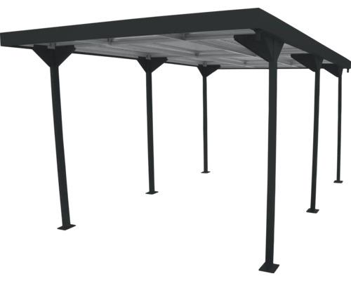 Copertină auto independentă cu șase stâlpi și acoperiș