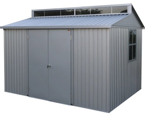 Șopron de grădină metalic cu ușă dublă și fereastră