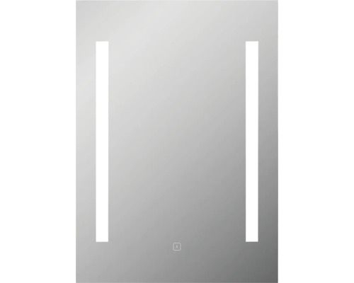 Oglindă dreptunghiulară cu benzi luminoase verticale și senzor tactil