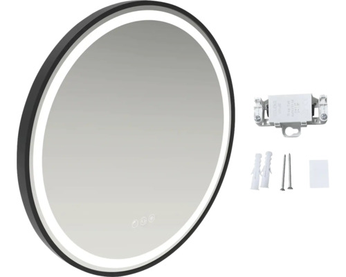 Oglindă rotundă de baie cu iluminare LED și material de fixare