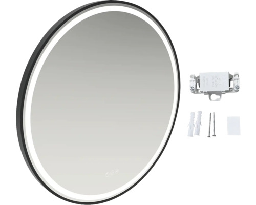 Oglindă rotundă de baie cu iluminare LED și accesorii de montare