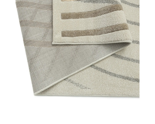 Imagine detaliată a unui covor bej cu model în dungi