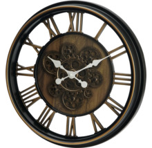 Ceas de perete decorativ cu cifre romane și motiv cu roți dințate