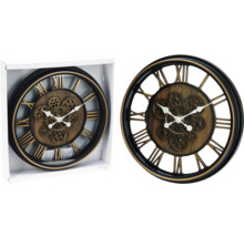 Ceas de perete cu cifre romane și model de roată dințată