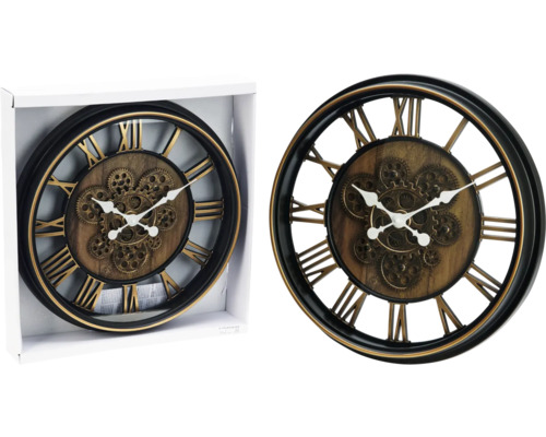 Ceas de perete cu cifre romane și model de roată dințată