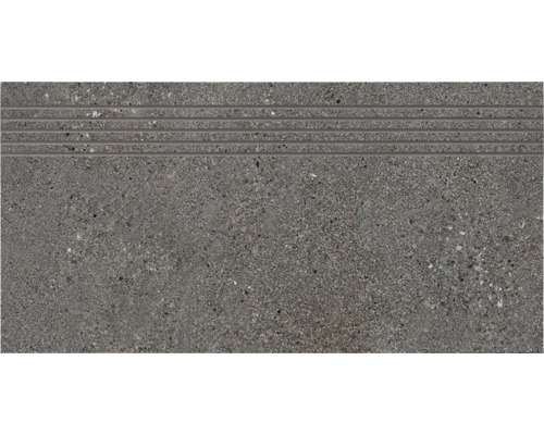Placă treaptă rectificată Cementino antracit 30x60 cm Treaptă din gresie porțelanată cu caneluri