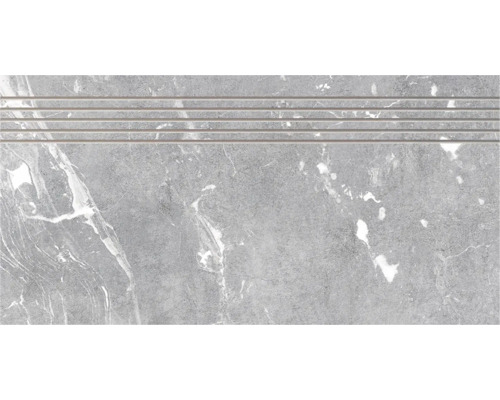 Treaptă gresie rectificată Etna gri 30x60 cm Placă de treaptă gri cu aspect de marmură și caneluri