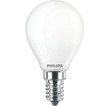 Bec LED Philips E14 6,5W 806 lumeni, glob mat P45, lumină caldă