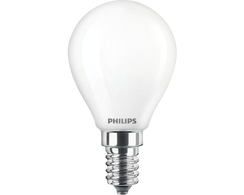 Bec LED Philips E14 6,5W 806 lumeni, glob mat P45, lumină caldă