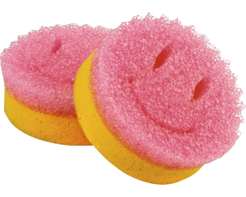 Burete de vase Funny Sponge, galben, 2 bucăți Două bureți de spălat vase cu fața zâmbitoare