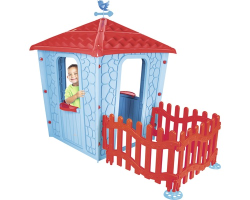 Căsuță cu gard pentru copii 114x179x151 cm albastru-0