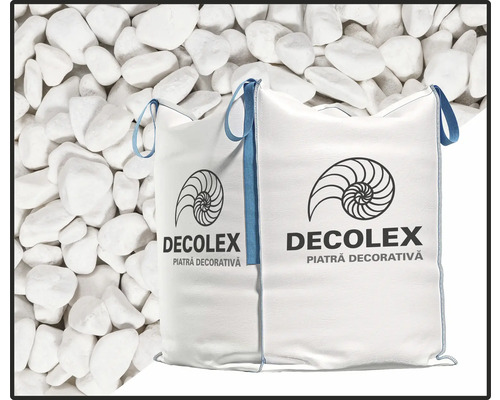 Marmură rotunjită Decolex granulație 15-25 mm Big Bag 500 kg alb Doi saci cu pietriș decorativ alb
