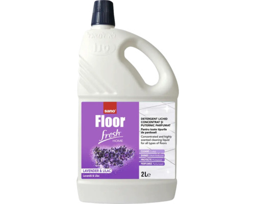 Detergent pentru podea Sano cu parfum de lavandă și liliac, 2 litri